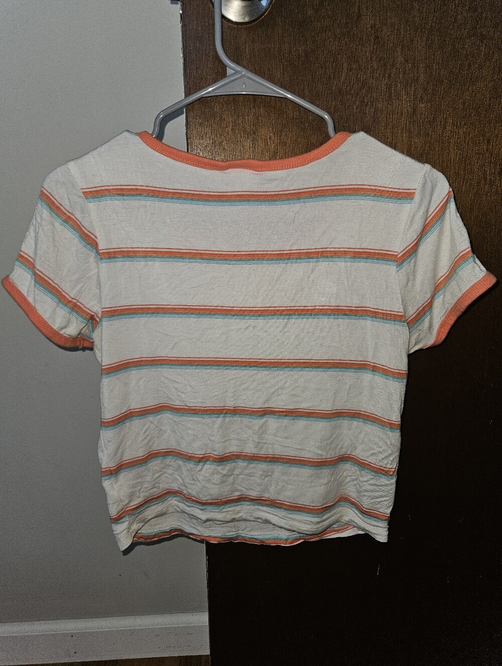 Mossimo Supply Co. Cropped T-shirt Striped Top with Orange, Teal & White Size XS